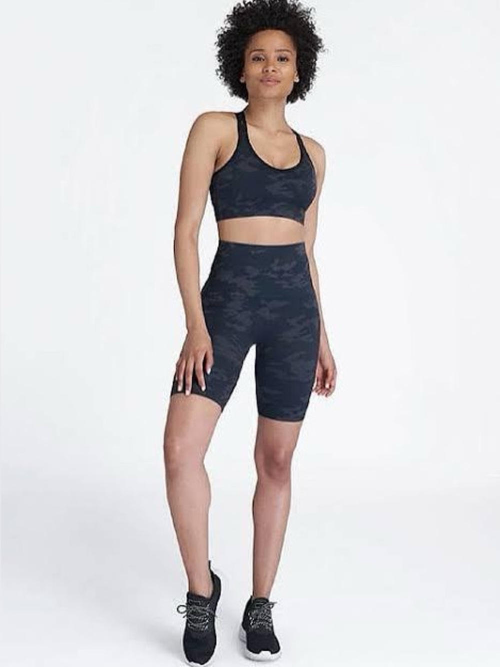 Spanx Look At Me Now Black Camo High-Waist Bike Shorts ( SZ L)